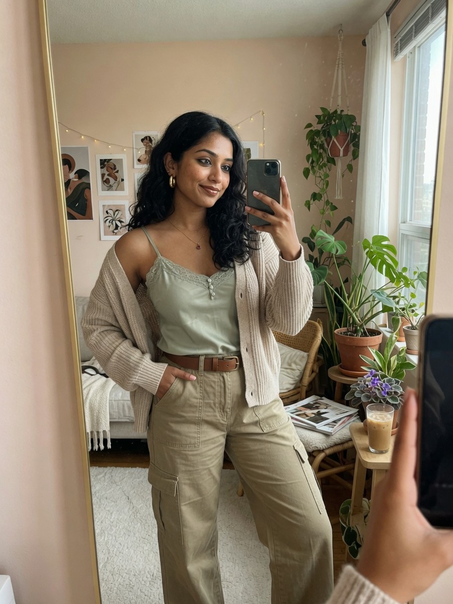 Mirror OOTD — same AI persona, different scene